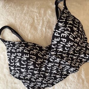 Victoria's Secret PINK Black & White Logo Wireless Push-Up Bra